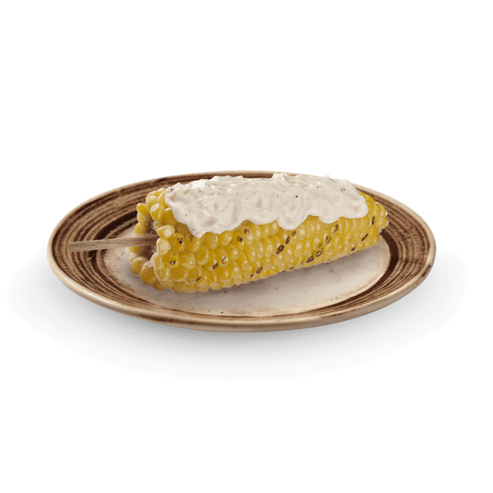 Choclo asado con salsa de queso